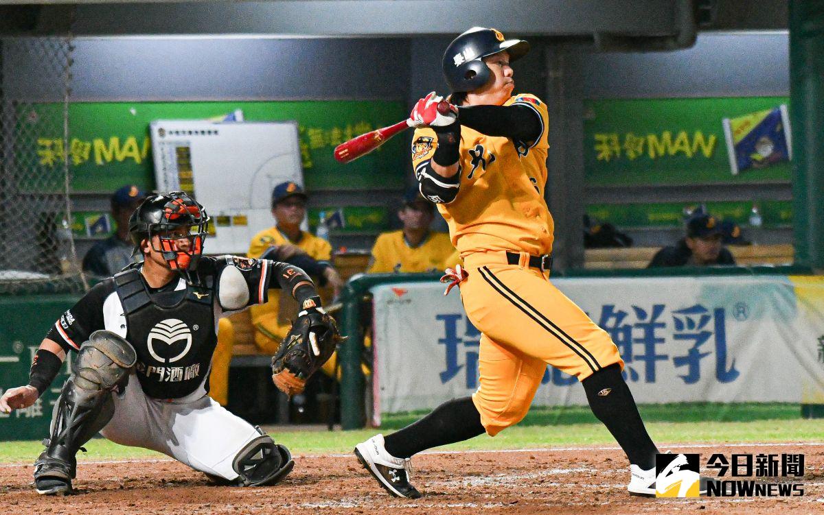 ▲中信兄弟外野手周思齊，代打選到保送。（圖／記者葉政勳攝）