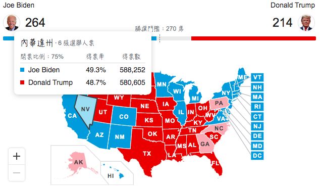 ▲目前關鍵的內華達州，拜登票數暫時領先。（圖／翻攝Google）
