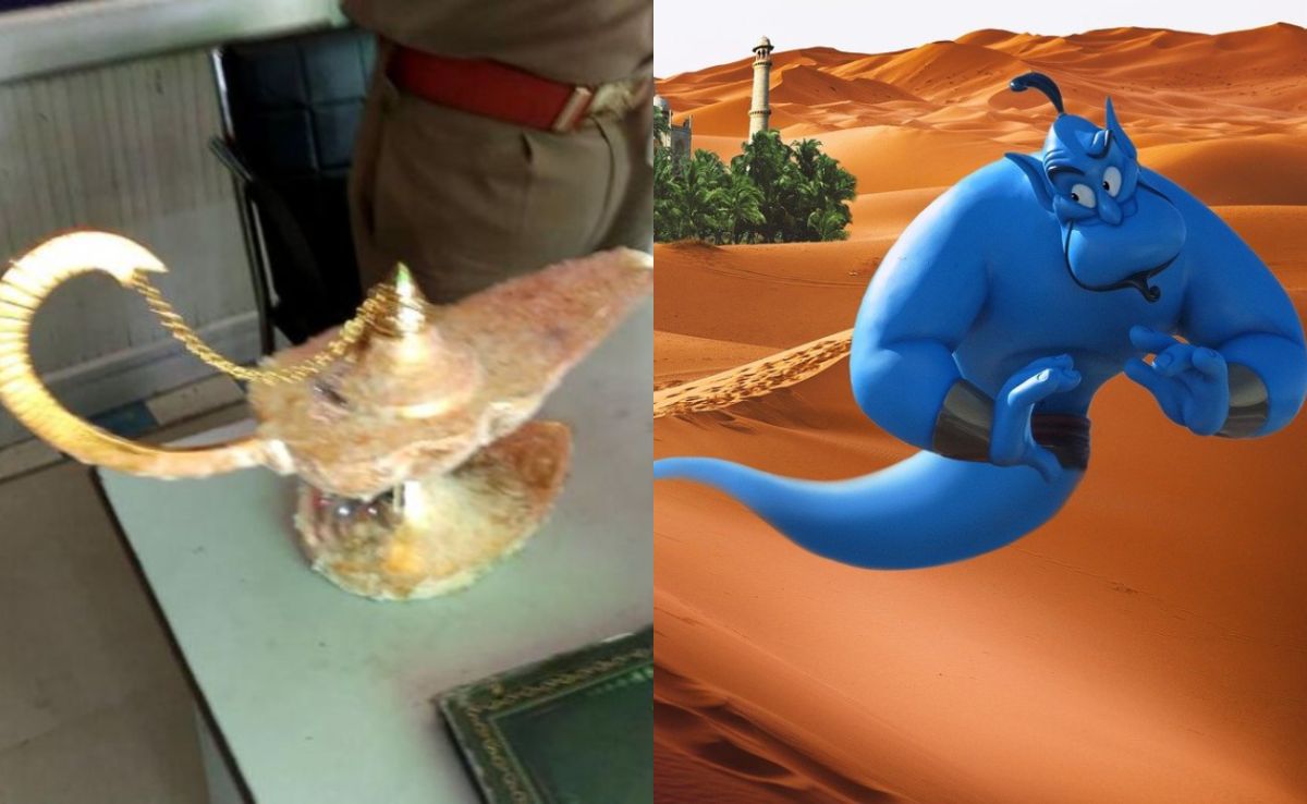 ▲當「神祕學專家」擦拭神燈時，真的出現精靈，可汗因此要求想買回家。（圖／左為美聯社／達志影像，右為Pixabay）