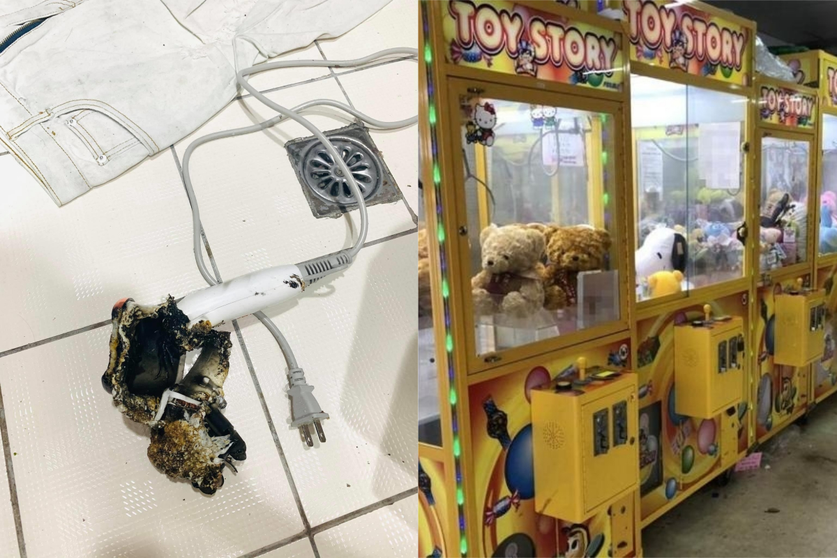 ▲原PO在娃娃機夾中吹風機，結果使用三次後，竟然起火燃燒。（圖／翻攝自《爆料公社》及《NOWnews資料庫》 ）