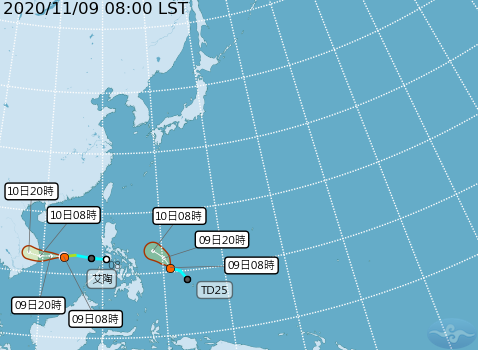 ▲原位於帛琉西北方海面的熱帶性低氣壓，今（ 9 ）日 14 時發展為輕度颱風「梵高」。（圖／氣象局）