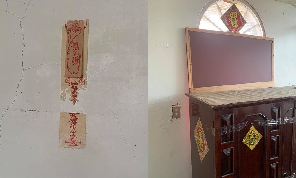 ▲網友搬到新租屋處入住後，卻發現一個櫃子後方牆壁上貼有符咒。（圖／翻攝《靈異公社》）