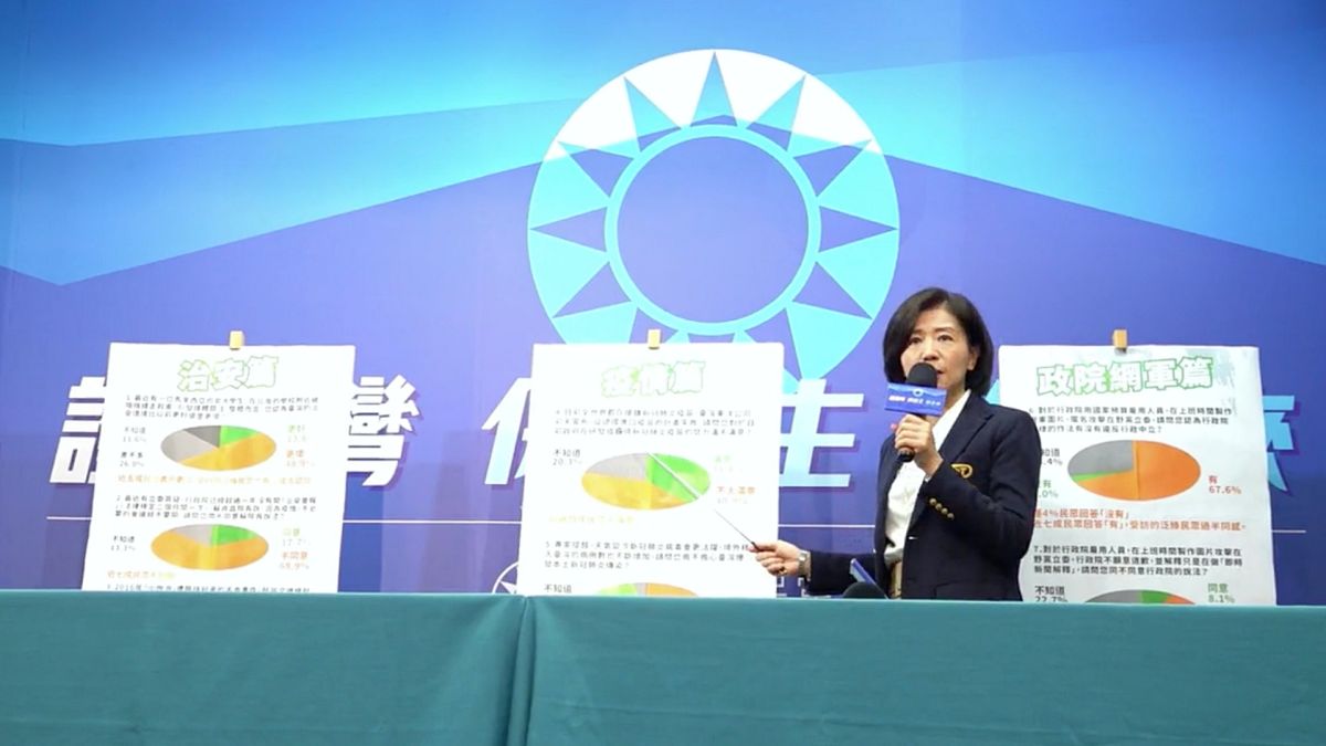 ▲國民黨文傳會主委王育敏與副主委鄭照新、黃子哲10日召開記者會，批評民進黨政府「倒行逆施、行政院荒腔走板」。（圖／國民黨提供）