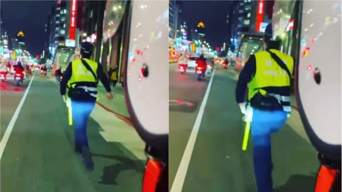 ▲男騎士路邊見到員警拔腿狂奔，二話不說要載他去追違規車輛。（圖／翻攝自臉書《爆料公社二社》）