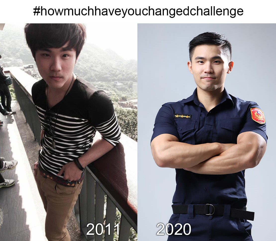 ▲臉書重掀「十年改變挑戰」風潮，新北市警察局也貼出一張員警照片讓網友為之瘋狂。（圖／翻攝自新北市政府警察局臉書）