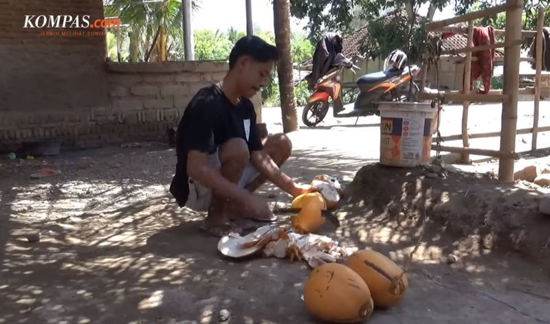 ▲當媒體前往Ahmad家採訪時,他正在前院切椰子,他的兩名妻子Fitriani及Mariani則和婆婆一起在廚房做飯。(圖/翻攝自推特)