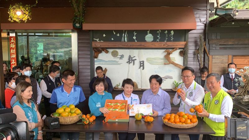 ▲副總統賴清德和盧秀燕等人攜手行銷台中農特產品。圖/柳榮俊攝2020.11.13)