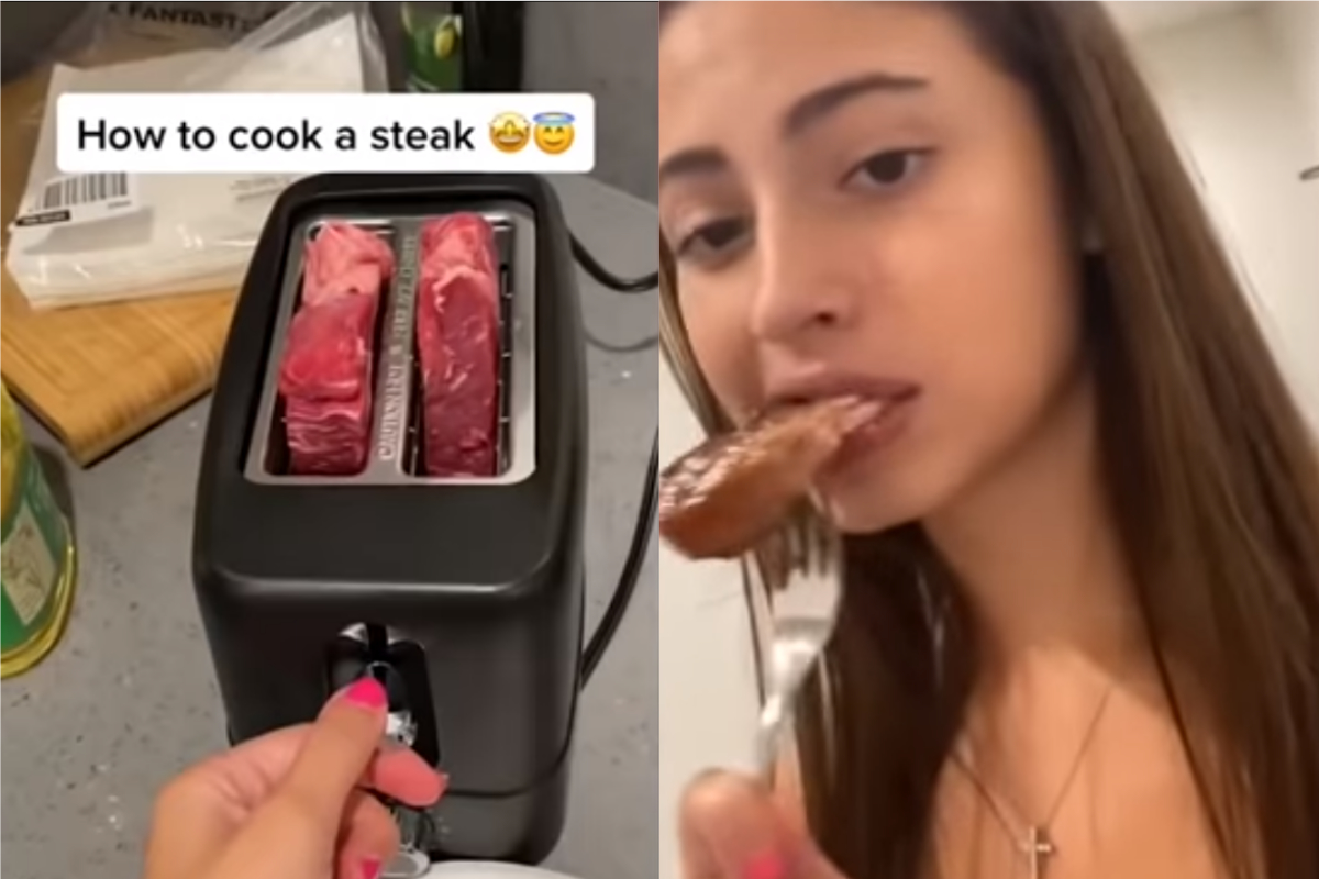 ▲美國一名女子茱麗葉（Juliette）先前拍攝影片教學「吐司機烤牛排」，隨即在網路上掀起一陣討論。（圖／翻攝自TikTok＠itsmeju1iette）