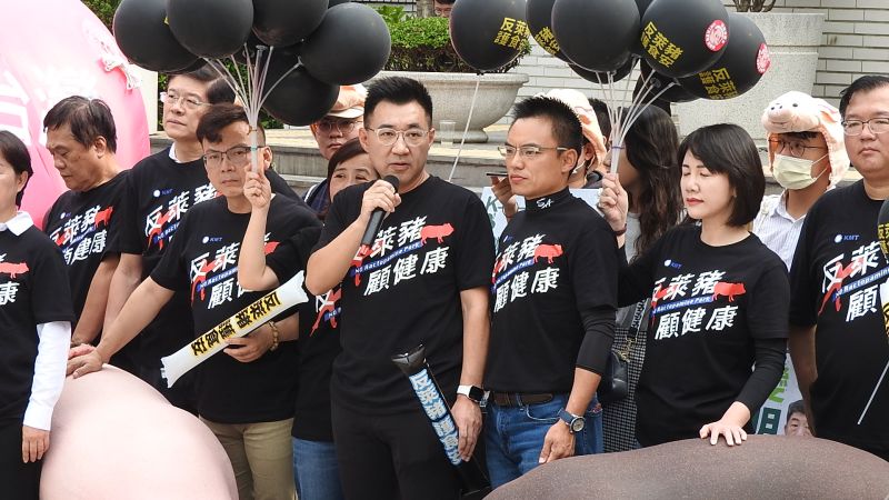 ▲秋鬥遊行即將於11月22日登場,國民黨主席江啟臣、祕書長李乾龍、立法院黨團總召林為洲、文傳會主委王育敏及多名黨籍立委20日身穿黑色T恤,在立法院議場前舉行記者會,呼籲全民當天一起站出來參與遊行。(