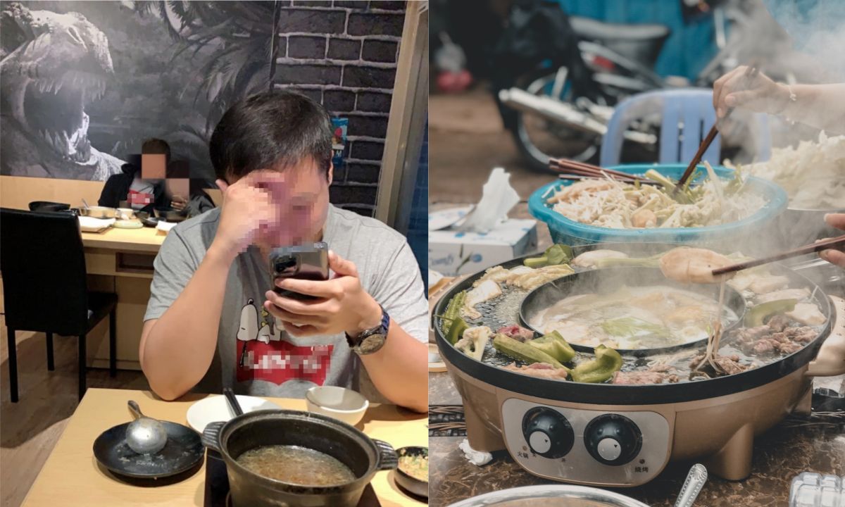 ▲一名男網友日前去吃火鍋時，與別桌客人撞衫，不過別人有女友陪伴，他則為單身狗，讓他相當無奈。（左圖，翻攝自《爆怨1公社》／右示意圖，取自unsplash）