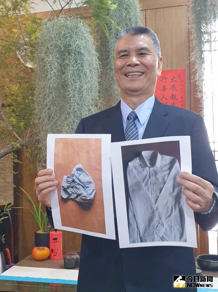 ▲越南台商林坤旺經商有成，過去非名牌不穿，如今樂當慈濟志工，少欲知足，連回收襯衫都上身。（圖／記者金武鳳攝，2020.11.24)