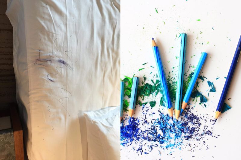 ▲有網友的女兒拿原子筆在飯店床單上塗鴉，被業者要求賠償兩千元。（示意圖／翻攝自《PTT》及《pexels》 ）
