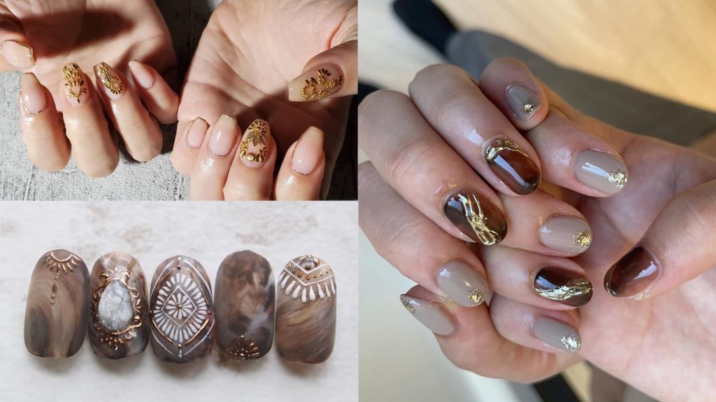 ▲現在流行金色浮雕的美甲樣式，值得女孩嘗試。（圖／翻攝自IG@ nail_chez_moi1723、tomo.nail18、leem_nail）
