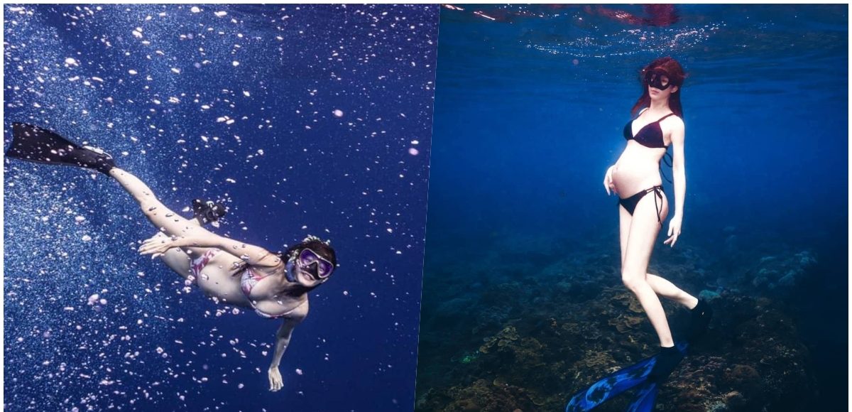  ▲水性佳的明星孕媽咪們選擇在水中拍攝紀念照。（圖／Janet IG、趙孟姿IG）
