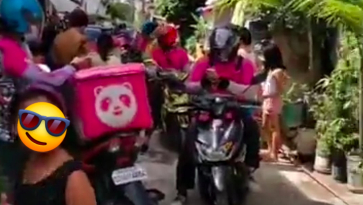▲一名七歲小女孩因誤點42份餐點，導致巷弄塞滿熊貓外送員。（圖／翻攝Dann Kayne Suarez臉書）