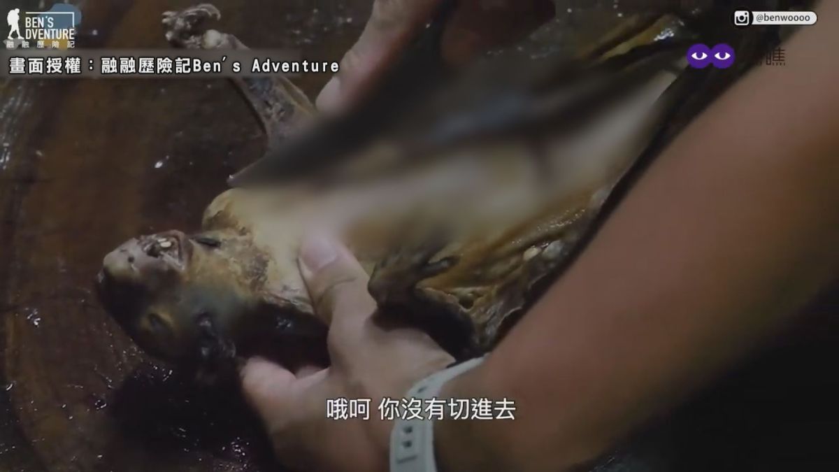 ▲ 「生吞飛鼠腸」是部落傳統美食之一。（圖／融融歷險記Ben's Adventure 授權）