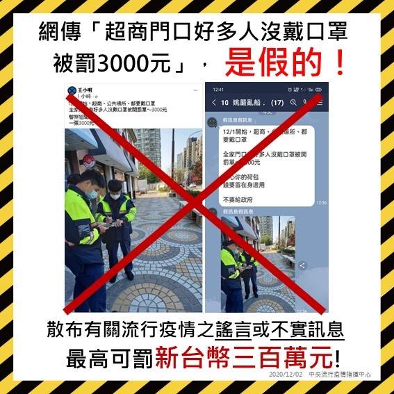 ▲網傳有警察在超商門口取締沒戴口罩的民眾,指揮中心表示是假消息。(圖/指揮中心提供)