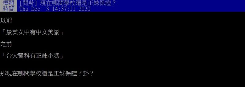 ▲原PO好奇提問「現在哪間學校還是正妹保證?」(圖/翻攝PTT)