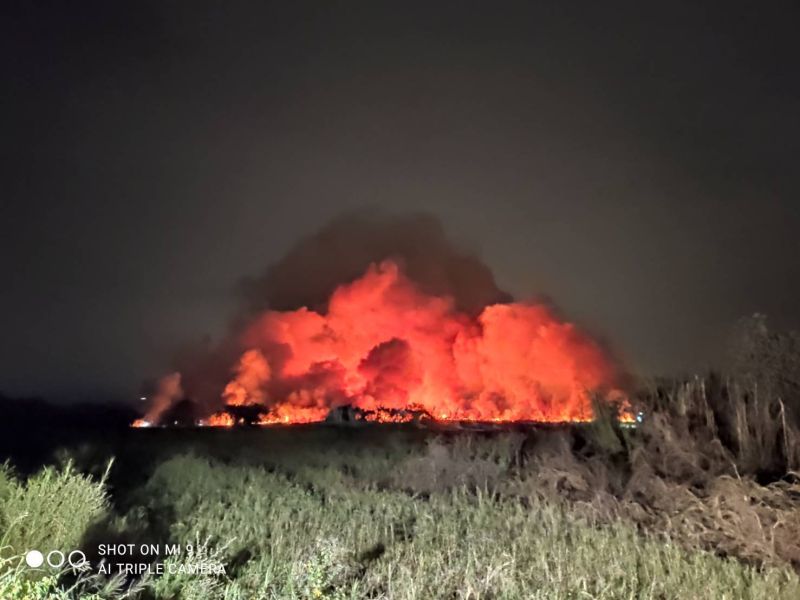 ▲台南歸仁區一處雜草大火,適逢今日北風強勢助長,燃燒產生之異味大量吹向高雄市區。(圖/高市環保局提供)