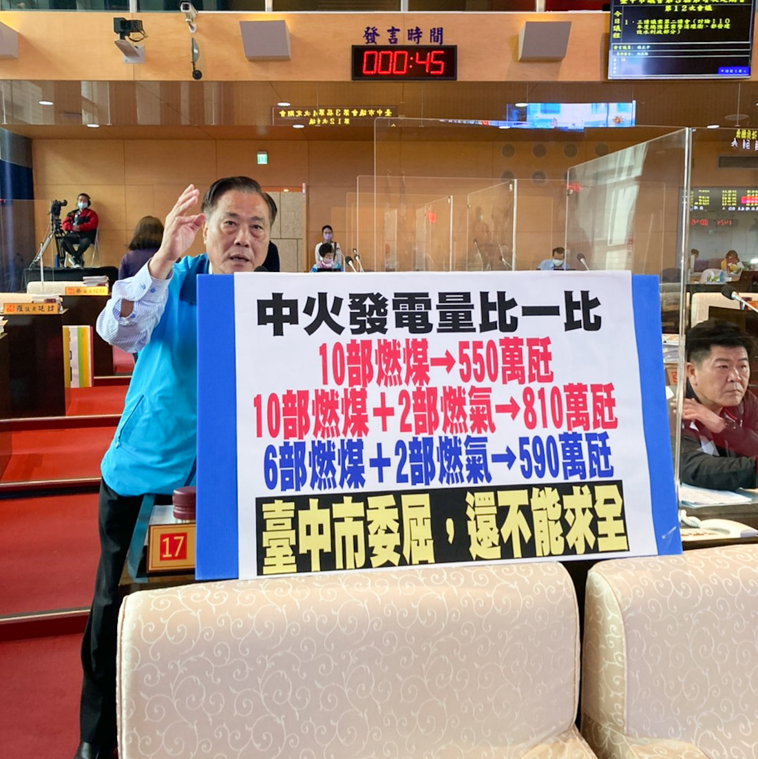 ▲議員楊正中要求，台中市政府應堅持「汰舊換新」立場，不要委屈自己、犧牲市民健康，來換取台中市成為全台最大電廠的名號(圖／柳榮俊攝2020.12.9)