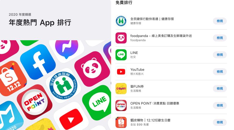 ▲蘋果2日公布2020年的台灣區域熱門下載App排行榜。（圖／翻攝自蘋果官網）