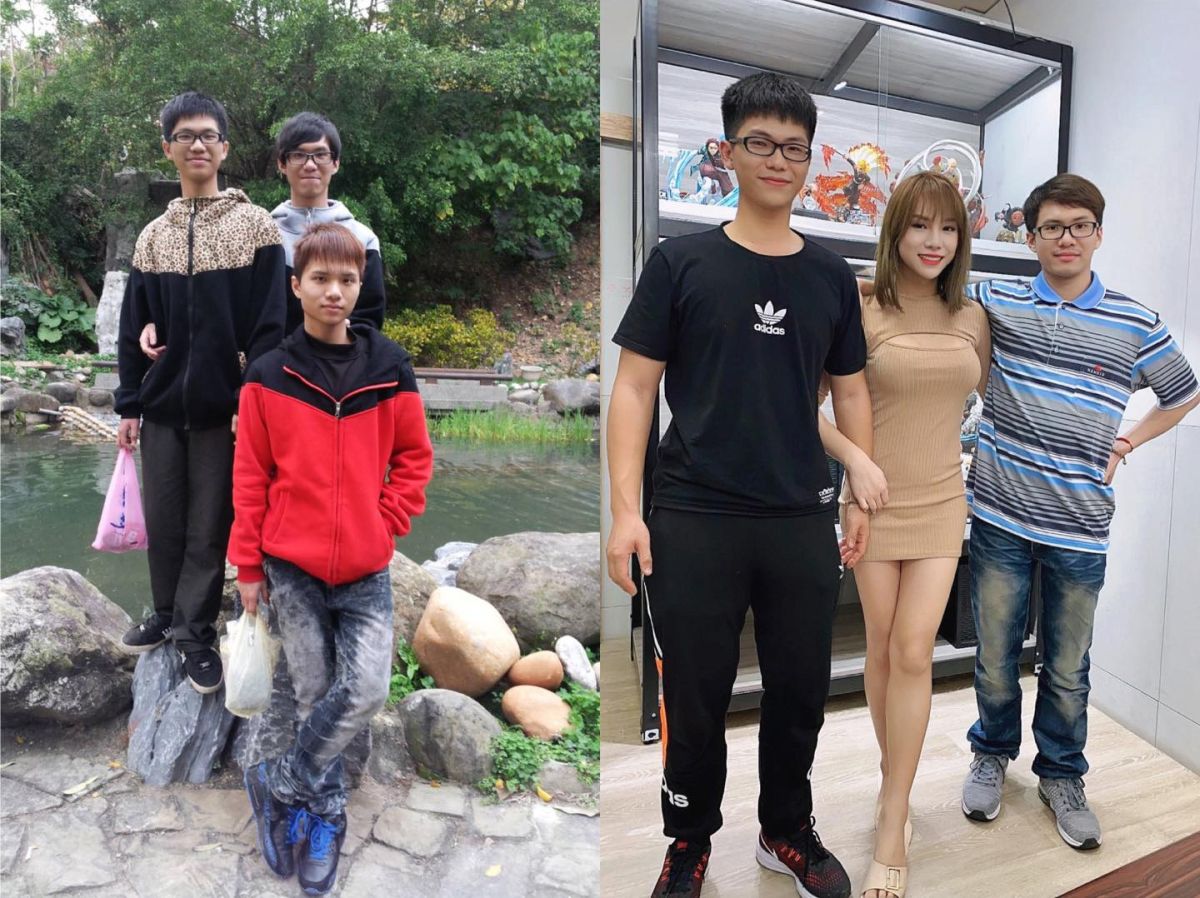 ▲小A辣（中）透過與弟弟的合照，曝光自己10年前、後的差異並做成對比圖。（圖／小A辣臉書） 