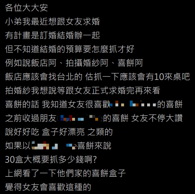 ▲一名男網友在PTT提問「結婚基金30萬夠嗎?」釣出過來人分享經驗。(圖/翻攝自PTT)
