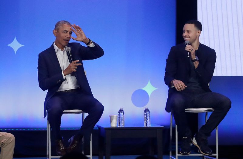 ▲美國總統Barack Obama表示，Stephen Curry（右）和LeBron James一樣有超能力。（圖／美聯社／達志影像）