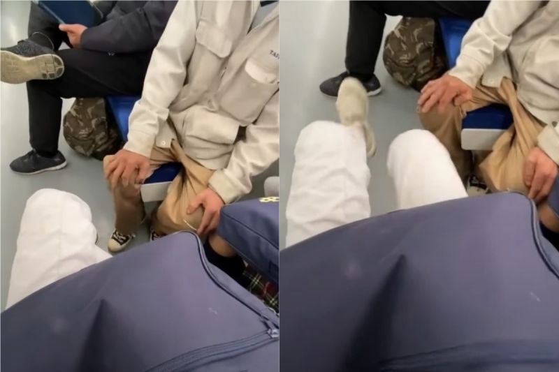 ▲原PO最後看不下去,用力跺了一下,讓阿伯嚇到不敢動。(圖/翻攝自《爆料公社》
