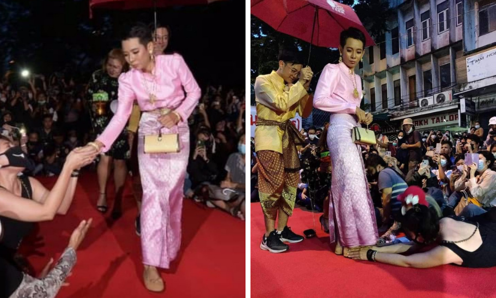 ▲兩名泰國男子因扮裝成泰王與王后，被當局認為帶有戲謔嘲諷之意而被起訴。（圖／翻攝自推特）