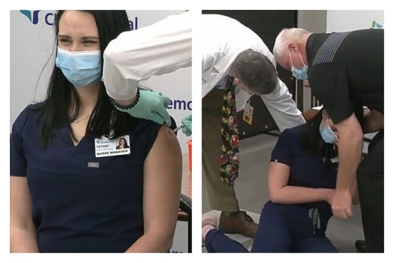 ▲美國田納西州一位一位女護理師在接種新冠疫苗後，突然暈眩倒地。過程全被當地新聞直播中播出，引發熱議。（圖／翻攝自《每日郵報》）