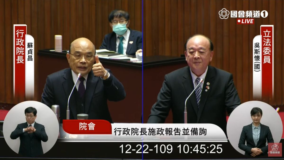 ▲身為行政院長，蘇貞昌在萊豬、核食的決策過程中都被架空，國民黨立委吳斯懷表示很同情蘇貞昌。　（圖／翻攝國會直播）