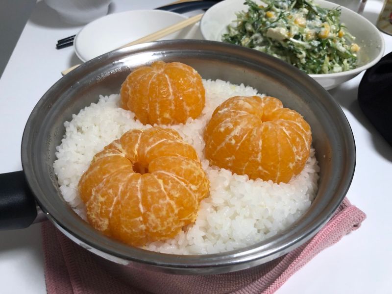 ▲日本網友作客友人家，對主人端出特殊的橘子飯料理大感衝擊。（圖／翻攝自@NiVy3joXULYJ0HF的推特）