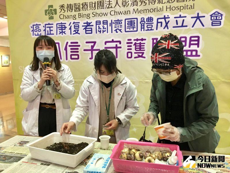 ▲專科護理師指導病友種下風信子。(圖/記者陳雅芳攝,2020.12.