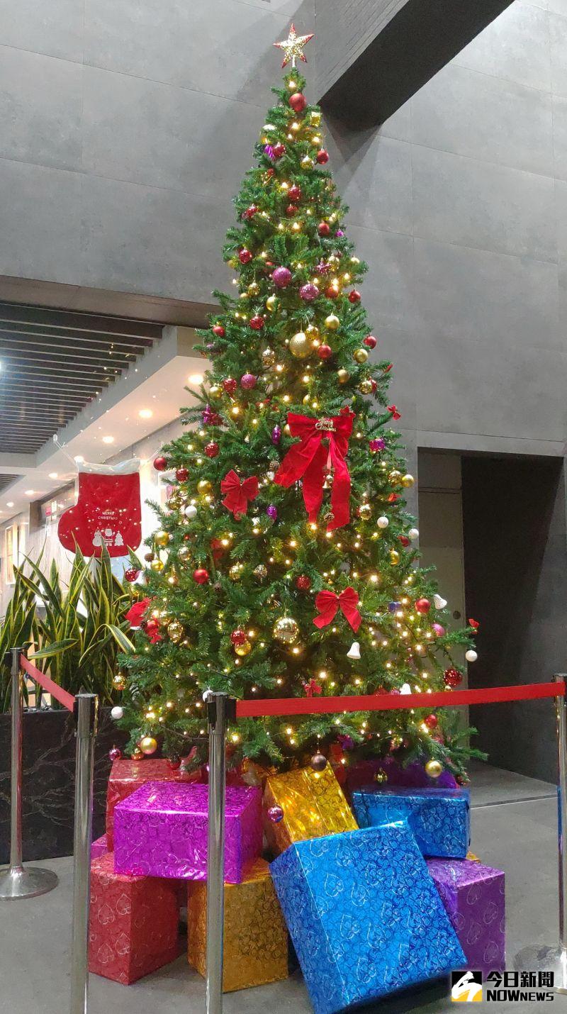 ▲院區門口布置約4公尺高的聖誕樹，祈願「2021一起更好」。（圖／記者陳雅芳攝，2020.12.