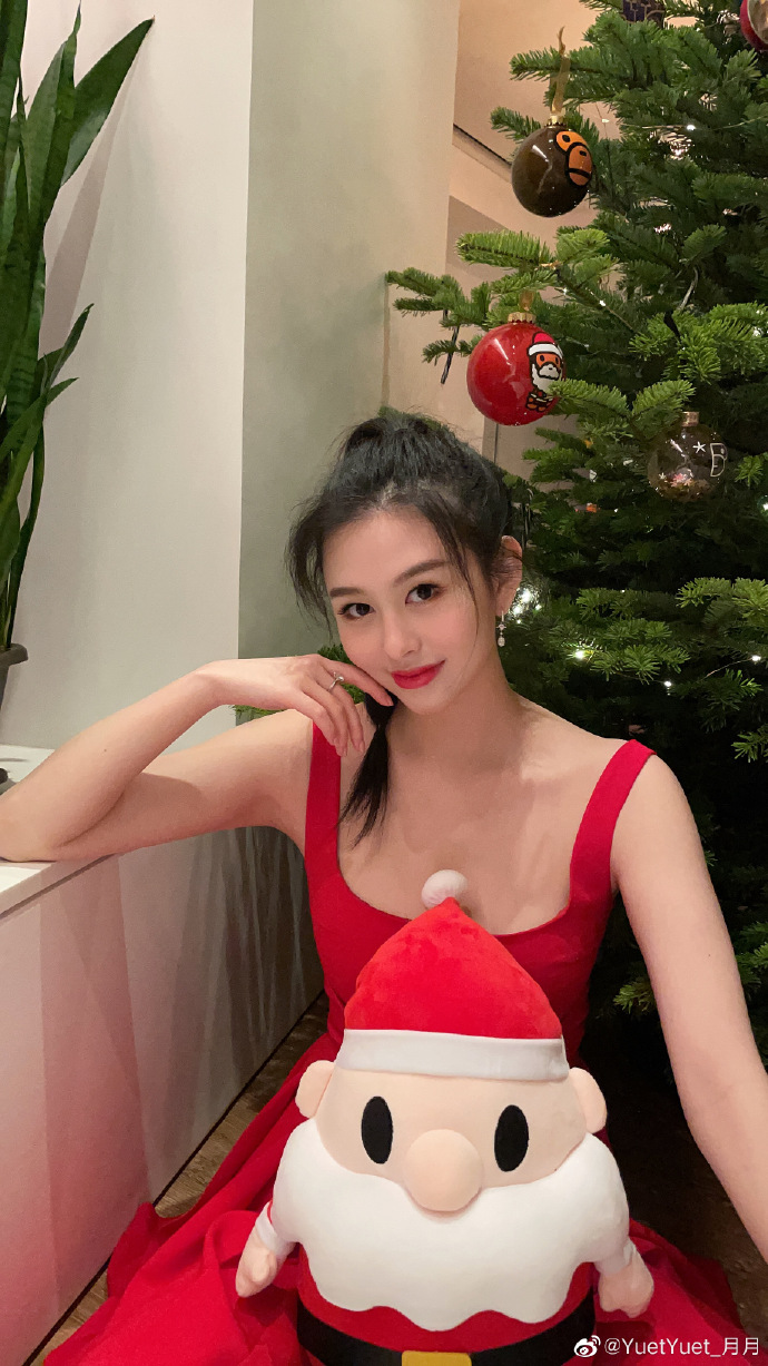 ▲沈月手抱聖誕老公公玩偶。(圖/沈月微博)