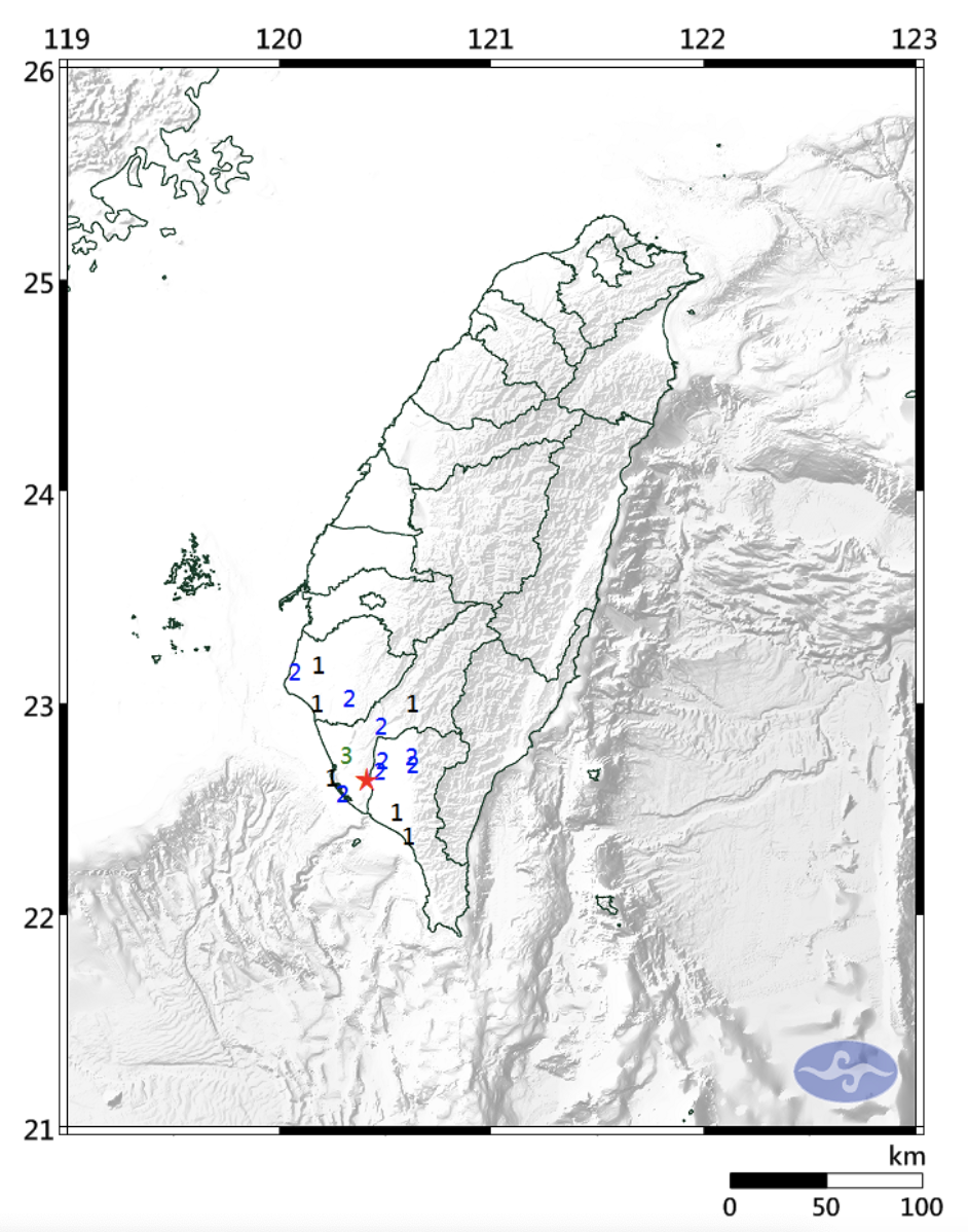 ▲高雄26日早上發生地震。（圖／中央氣象局網站）