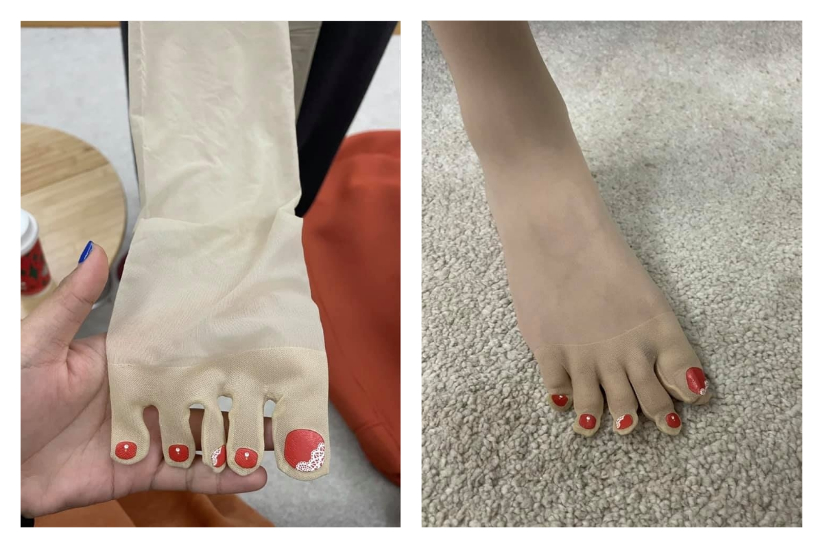 ▲女網友分享特殊懶人襪子，笑稱「不怕預約不到美甲師」，讓大家全看傻。（圖／翻攝自《爆廢公社二館》臉書社團）