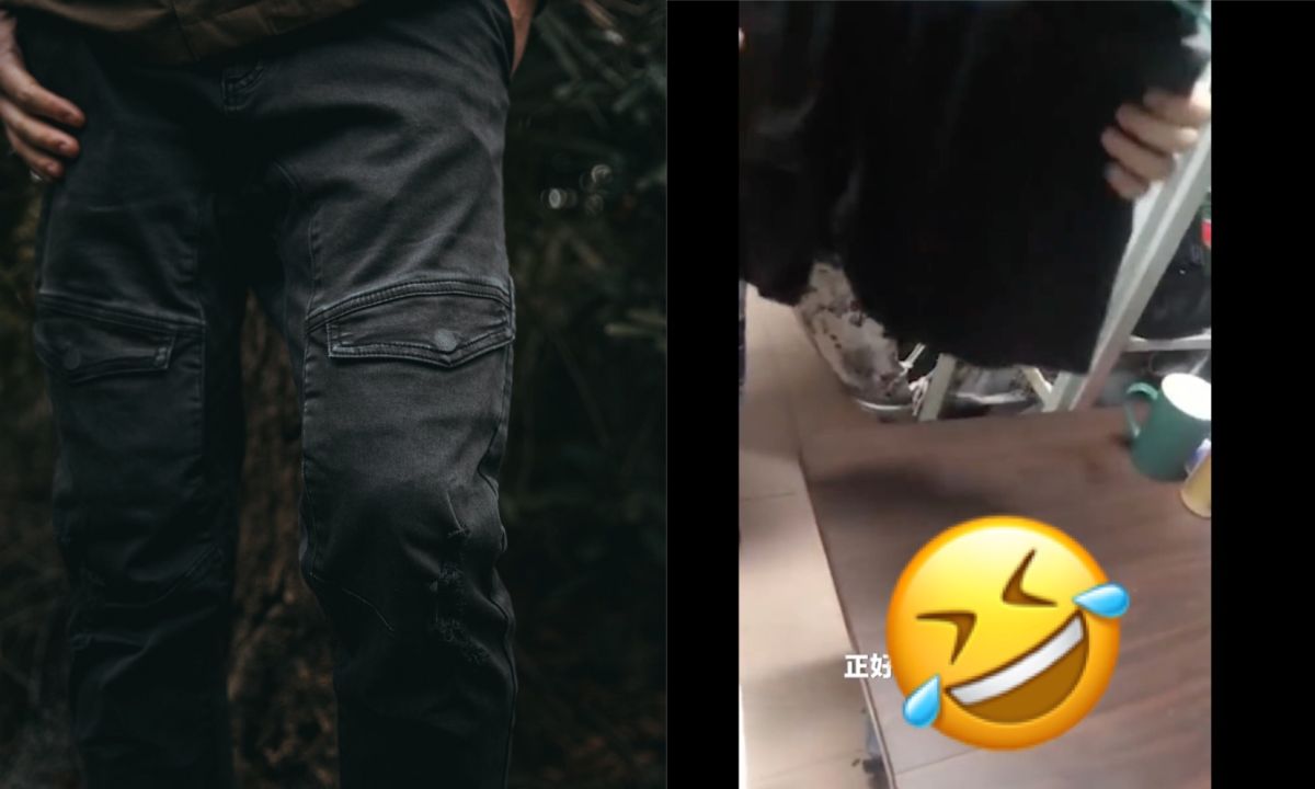 ▲中國一名學生日前將褲子晾在室外，豈料因為天氣太冷竟然凍成「冰刀」，他便將其拿來切黃瓜，影片一出，笑翻不少網友。（左示意圖／取自unsplash／右圖，翻攝自微博《沸點視頻》）