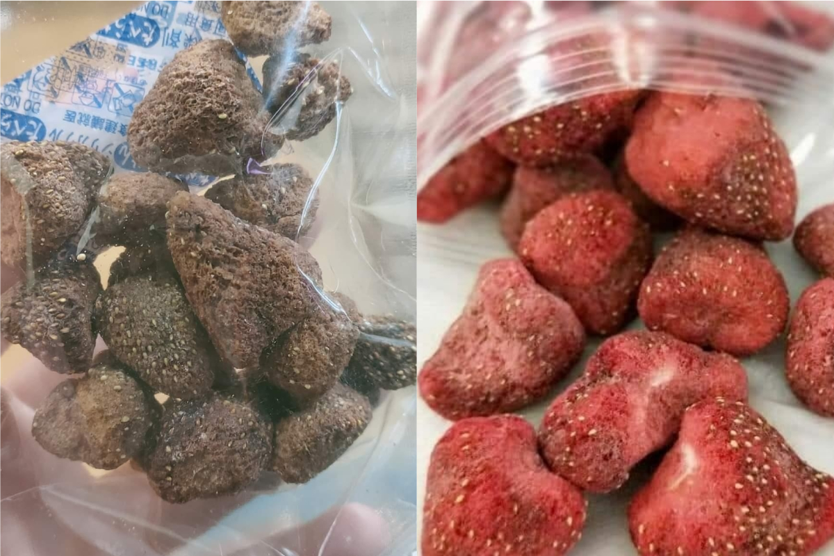 ▲有網友上網購買草莓乾，一打開卻嚇傻了。（圖／翻攝自《爆怨公社》 ） 