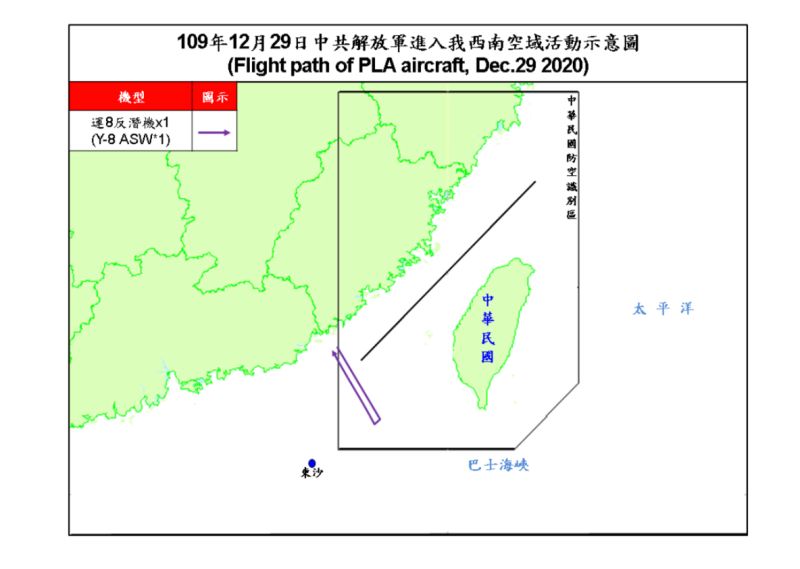 ▲國防部公布運8反潛機擾台路線示意圖。(圖/國防部提供)