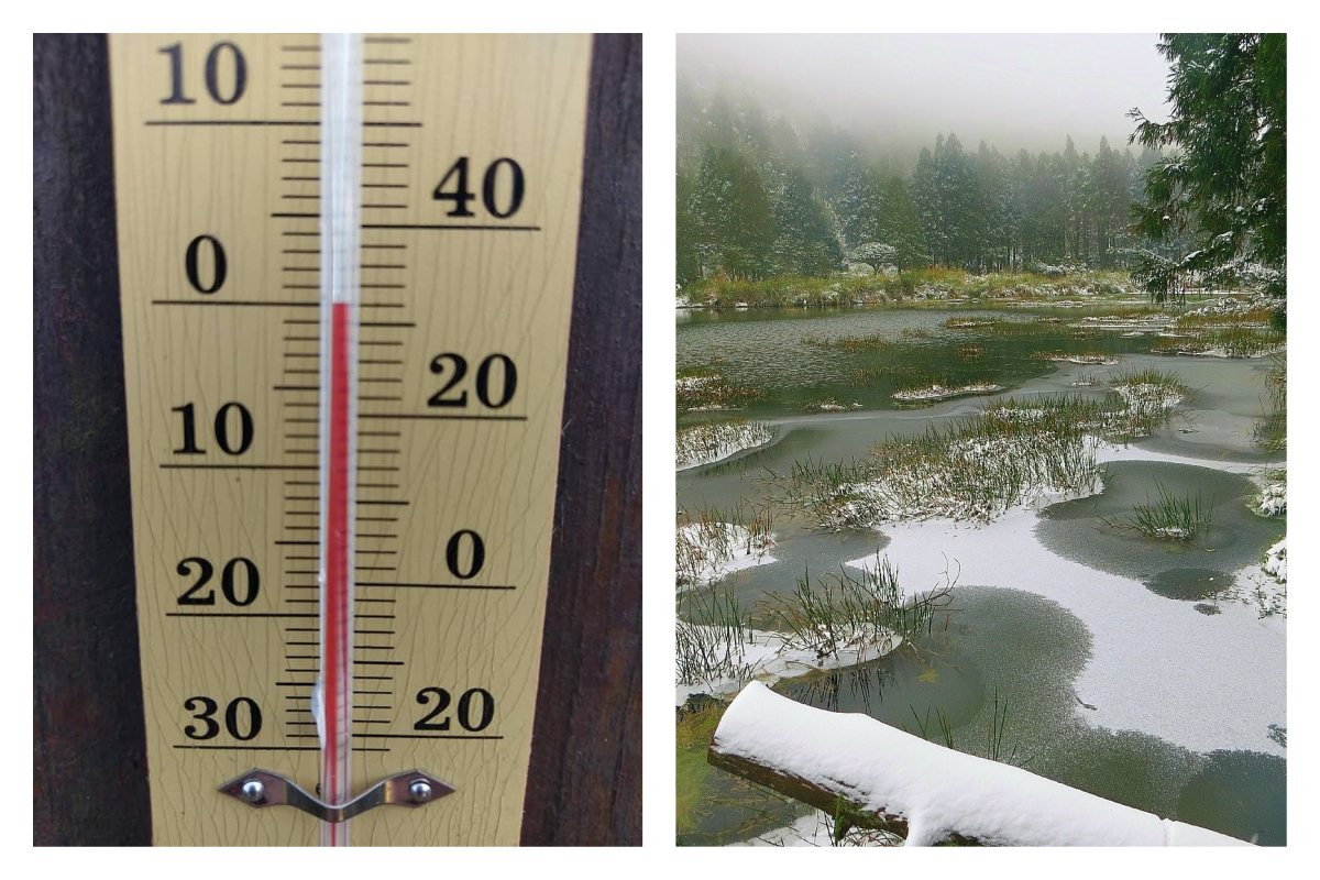 ▲氣象專家預估陽明山的大屯山、桃園拉拉山、宜蘭太平山今（30）午都有降雪的機會。（示意圖／翻攝自《發現陽明山》臉書社團，為2016年陽明山區降雪的照片）