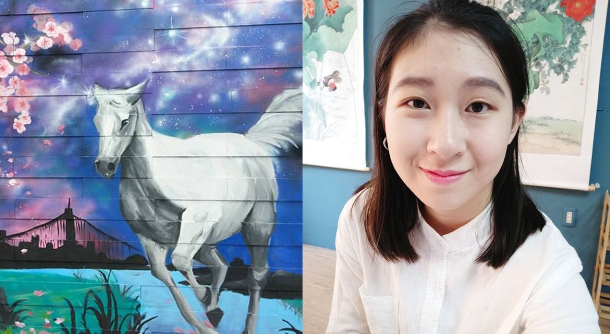 ▲ 噴漆妹「陳若欣」挑戰科幻星際塗鴉，將基隆的咖啡店鐵門變成質感藝術鉅作。（圖／翻攝 陳若欣 CHEN JOXIN 粉專）