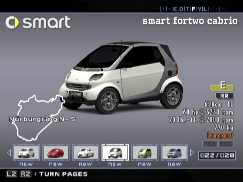 ▲在本作確實出現了賽車遊戲中難得一見的Smart fortwo 450（本作只收錄敞篷式樣）。