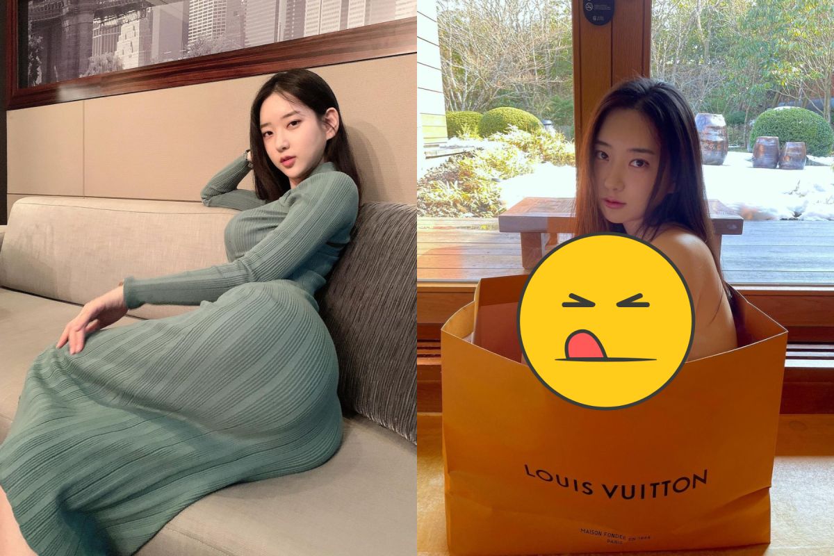 ▲申才恩一絲不掛坐進大福袋，網友跪求打包帶走。（圖／申才恩 IG）