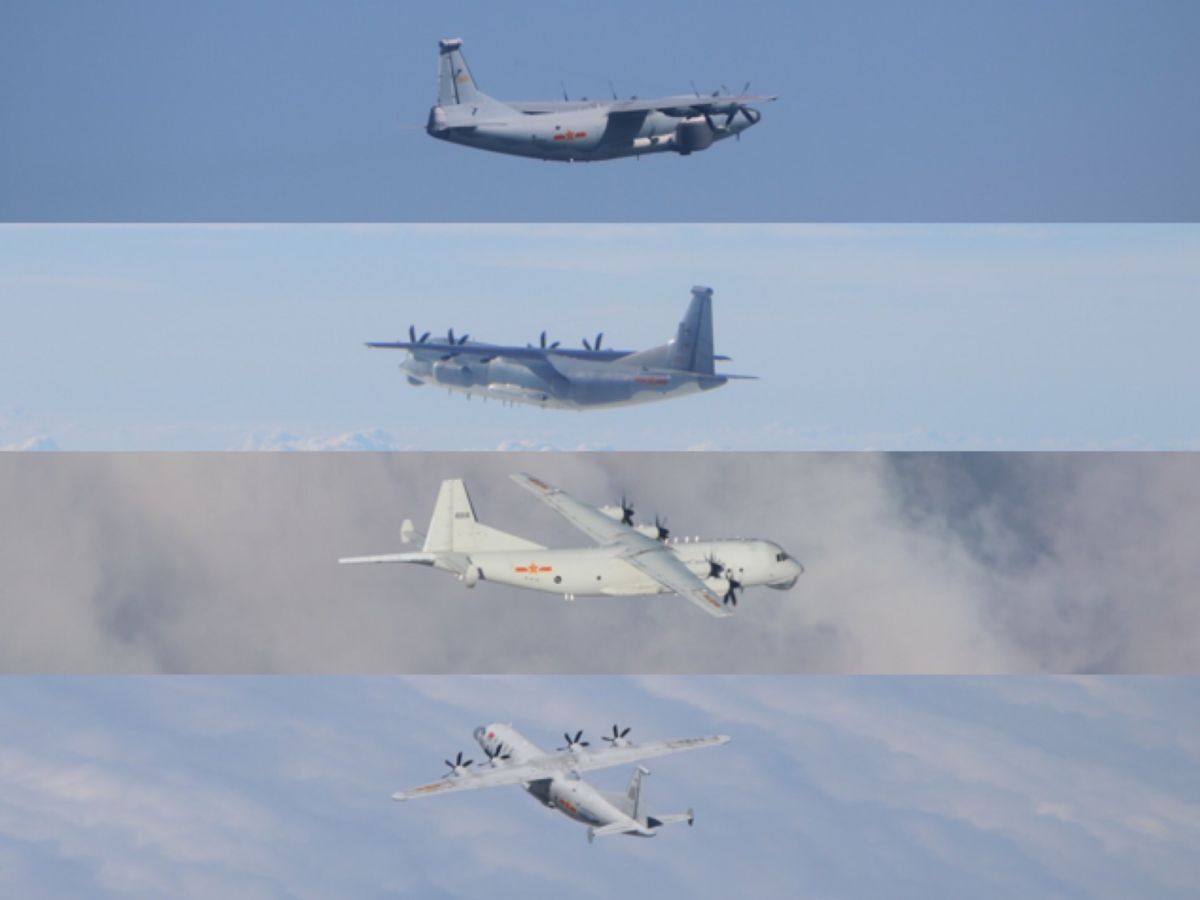 ▲1架次運8遠干機、1架次運9通信對抗機、1架次運8反潛機及1架次運8技術偵察機擾台。（圖／國防部提供）