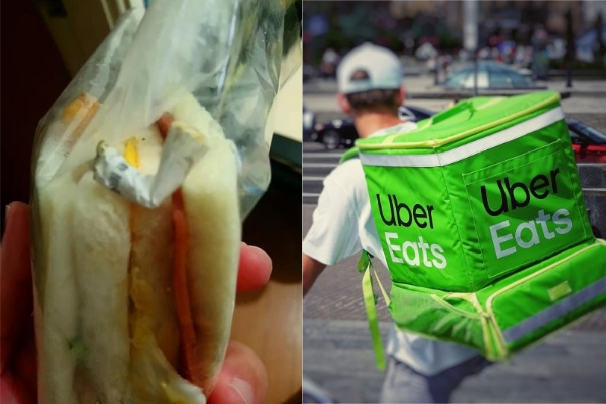▲有網友叫外送，卻發覺三明治裡竟被加「菸蒂」，讓他相當傻眼。（示意圖／翻攝自《爆怨公社》及《pixabay》 ）