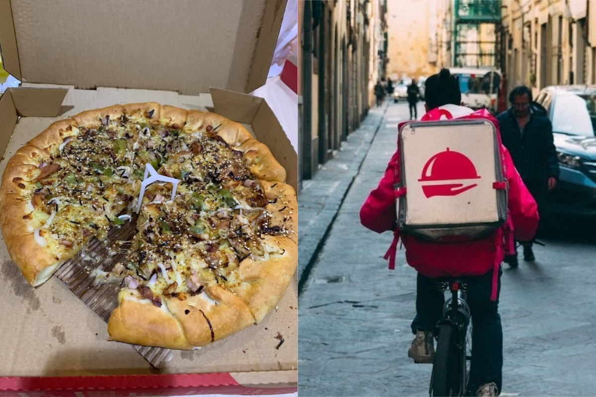 ▲有網友叫外送披薩，並請外送員暫放在1樓大廳，回家一開卻驚見「少一片」。（示意圖／翻攝自《爆怨2公社》及《pixabay》 ）