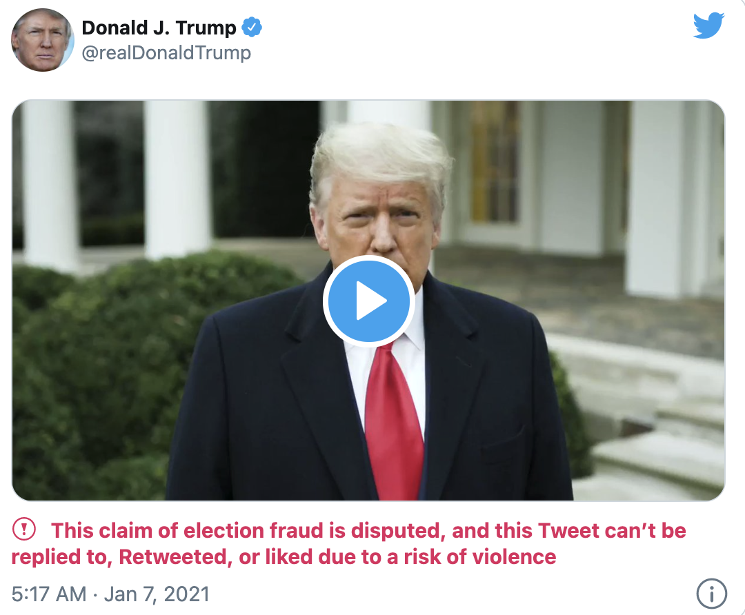 ▲川普在推特上傳影片，呼籲支持者「該回家了」。（圖／翻攝川普推特）