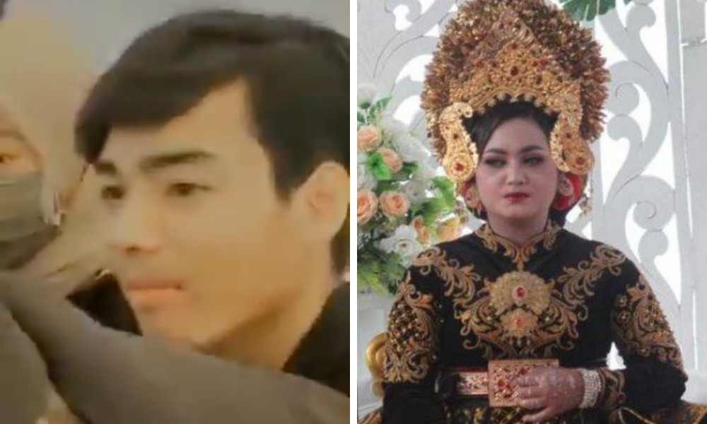 ▲一名印尼新娘在婚禮上看見自己的前男友前來祝賀，卻花容失色的開始抽泣、顫抖，甚至哭暈過去，讓在場來賓不知如何是好。（圖／翻攝自推特）